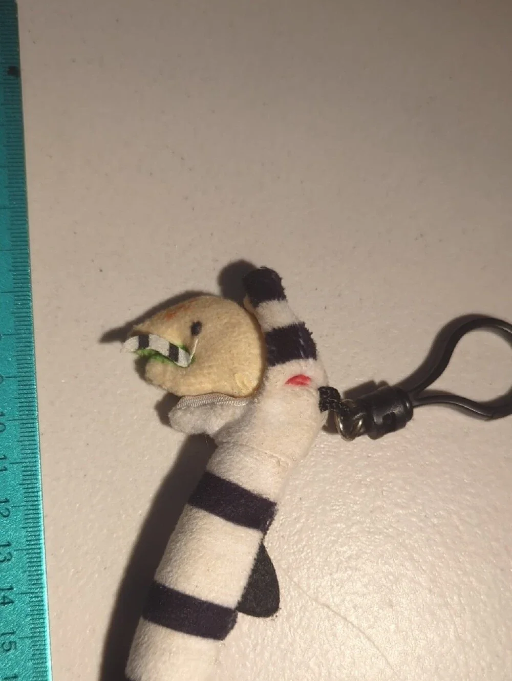 Striped Snake Plush Keychain - White & Navy Key Holder